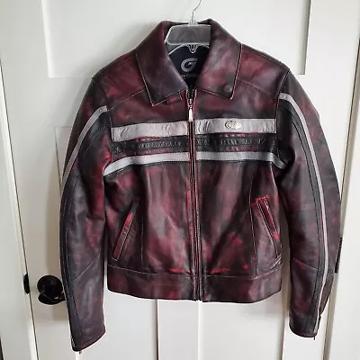 Buy Hein Gericke Womens Sz 8 Moto Biker Black Red Leather Burgundy Jacket Protective • 119.68£