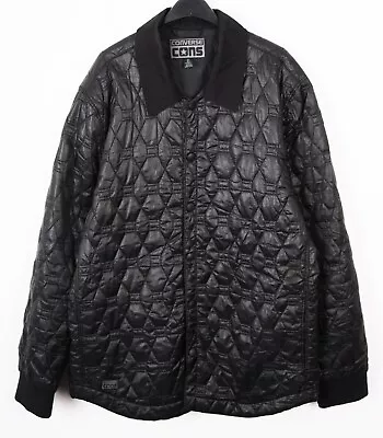 Buy CONVERSE Mens L Quilted Coat Bomber Jacket Black Polyester Windbreaker Skater • 25.20£