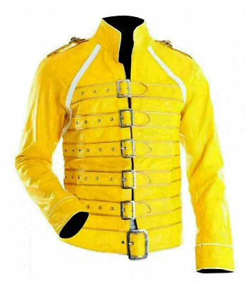 Buy Wembley Golden Lines Concert Yellow Men's Freddie Mercury Faux Leather Jacket • 60.05£