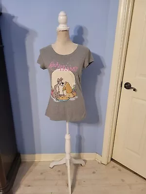 Buy Disney Size Large Top Womens Gray Short Sleeve Lady And The Tramp • 9.61£