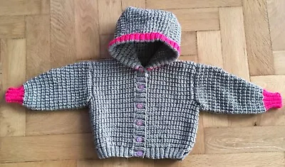 Buy Unique Handmade Babies Hooded Jacket ~ 24” Chest ~ Beige/grey & Pink • 9.99£
