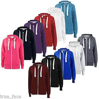 Buy Ladies Hoodies Plain Zip Up Sweatshirt Women Fleece Casual Jacket Hooded Top UK • 7.99£