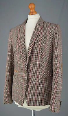 Buy Ladies M&S Collection Brown & Red Multi Dogtooth Check Tweed Blazer UK 12 • 12.99£