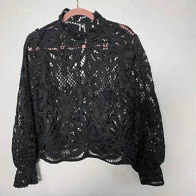 Buy Anthropologie Embroidered Lace Blouse Top Black Victorian Gothic Medium • 45.30£