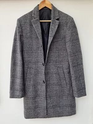 Buy Mens Longline Smart Overcoat In Grey Check Size 36R • 0.99£