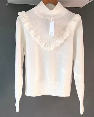 Buy & Other Stories Ruffled Trim Turtleneck Knit Sweater Jumper Lace Trim S Cream • 53.10£