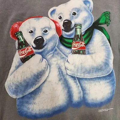 Buy Vintage 1994 Coca Cola Polar Bears Hug Coke T-Shirt Youth XL  Gray Tee USA  • 11.80£