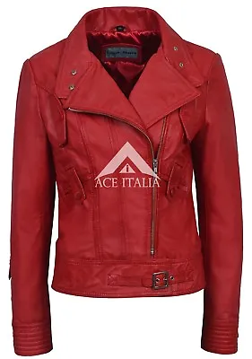 Buy SUPERMODEL Ladies Jacket Red Biker Tops Rock Real Italian Leather Jacket 4110 • 102£