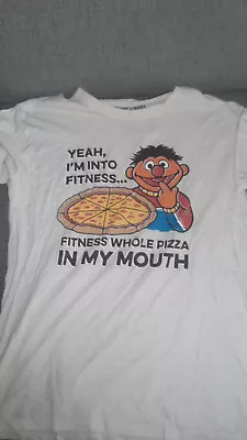 Buy Sesame Street Fitness Whole Pizza In My Mouth Rare T-shirt Size Small Obscure • 14.99£