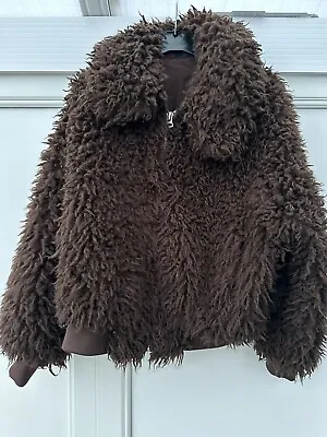 Buy Monki Teddy Borg Shearling Zip Up Jacket Coat  Size M Brown Bear • 19.99£