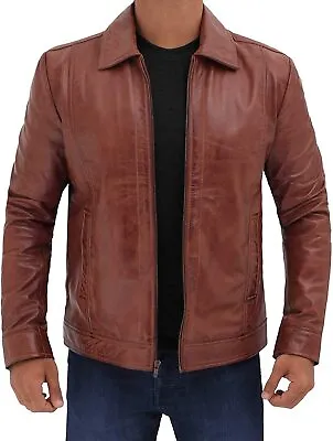Buy Men's Genuine Lambskin Leather Jacket Slim Fit Motorcycle Jacket Brown • 107.27£