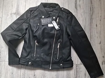 Buy VERO MODA Black Faux Leather Biker Jacket Size M RRP £50 • 29.99£