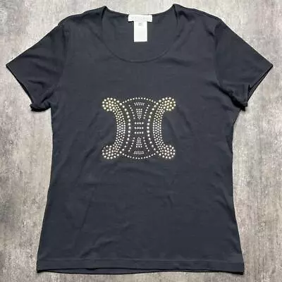 Buy CELINE Logo Triomphe Studded Short Sleeve Cotton T-Shirt  XL Black • 157.87£