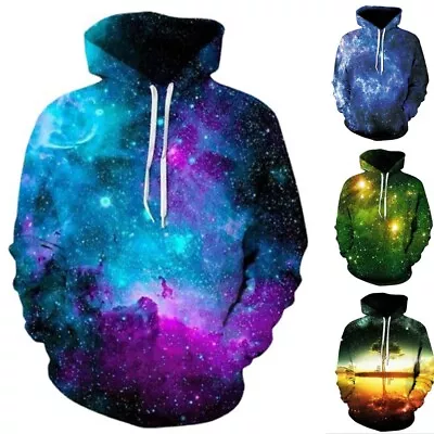 Buy Unisex 3D Starry Sky Galaxy Hoodies Sweatshirt Hooded Top Jumper Coat Gifts UK • 15.23£