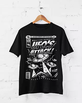 Buy Retro Comic Book Style UFO's Attack T Shirt Funny Alien 50s Cinema Style Design • 12.95£