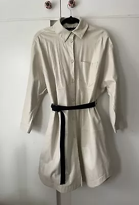 Buy Zara Ecru Faux Leather Belted Coat Belted Pockets Size S Great Condition • 6£