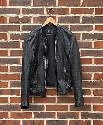 Buy All Saints Mens COLLIDE Leather Bomber Jacket Biker SMALL AllSaints A289 • 329.99£