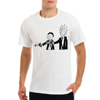 Buy Rick And Morty & Pulp Fiction Cartoon Comedy White T-shirt Tee • 9.99£