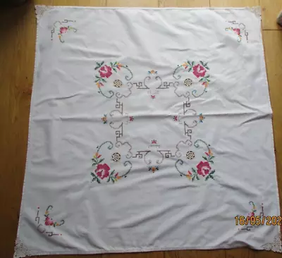 Buy Vintage Tablecloth  Crochet Inserts Cross Stitch Embroidery • 5.99£