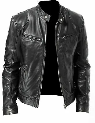 Buy Mens Vintage Cafe Racer Black Brown Genuine Leather Slim Fit Real Biker Jacket • 29£