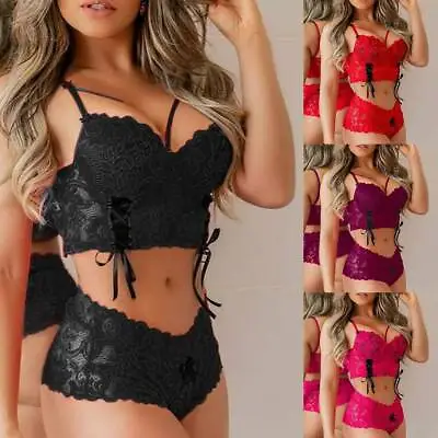 Buy Women Sexy Lingerie Bra Thongs Underwear Hollow Body Bodysuit Lace Nightwear Set • 7.79£