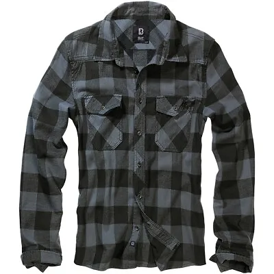Buy Brandit Classic Cotton Check Flannel Top Mens Long Sleeve Work Shirt Black Grey • 38.95£