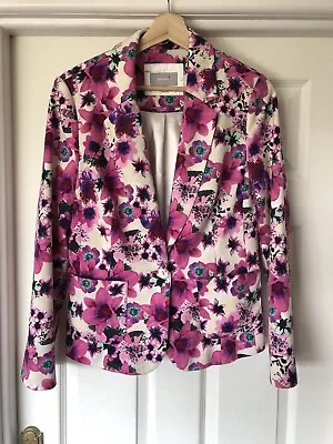 Buy Per Una Pink Mix Floral Lined Jacket Size 12  • 14.99£