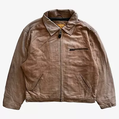 Buy Vintage 90s Men's Timberland Light Beige Leather Driving Jacket, Trucker Retro • 100£