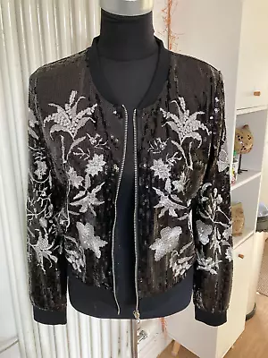 Buy NEW URBAN MIST Ladies Black Embroidered Sequinned Bomber Jacket Size M • 15£