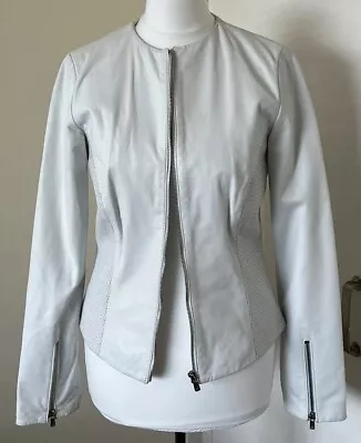 Buy Luxury White Leather Jacket By 35 London Slim Fit  Size 8 /XS Silver Zippers • 43£