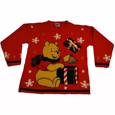Buy Vintage Children's Large 6X Disney Winnie The Pooh Christmas Knit Sweater Red  • 18.94£
