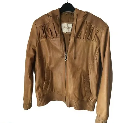 Buy Lakeland Fine Leather Brown Casual Bomber Jacket Hooded Pockets Lined Size 14 • 37.77£