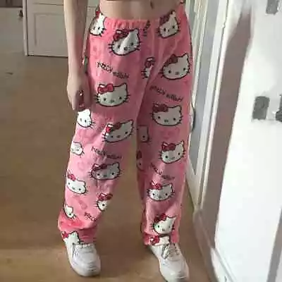 Buy Hello Kitty Pyjama Bottoms Y2K Style Cute Pink Warm Comfy Loungewear Size XL • 13.99£