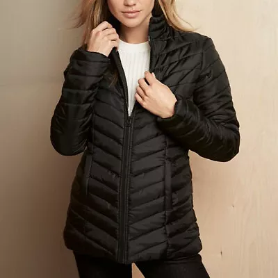 Buy AVON Ladies Womens Black Padded Down Quilted Puffer Winter Jacket Coat Size 6 8 • 9.99£
