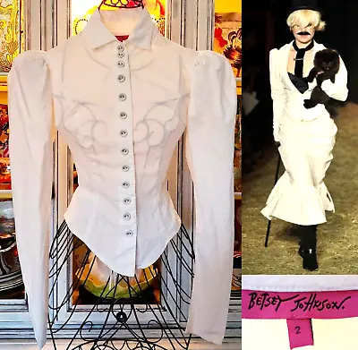 Buy Betsey Johnson Y2K Vintage Runway Puffed Sleeve Corset Lace Up Top Dress Shirt 2 • 124.89£