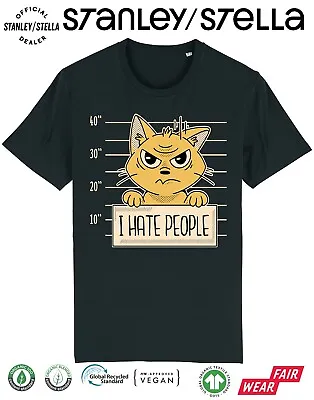 Buy I Hate People Funny Cat T-Shirt Mens Pet Gift Stanley/Stella Organic Cotton Tee • 8.99£