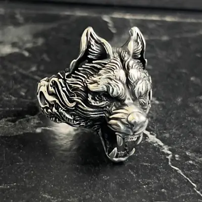 Buy Handmade Silver Wolf Signet Ring Jewelry, Handmade Nordic Wolf Ring, Animals • 60.48£