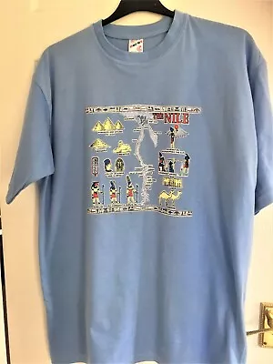 Buy Mens Pale Blue ‘Egypt’ Motif Short Sleeved T-Shirt – Size 2XL • 3.50£