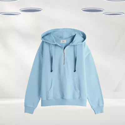 Buy Ex Hush Women’s Long Sleeve Half Zip Cotton Hoodie In Blue (Defect) • 15.99£