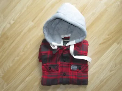 Buy Womens SUPERDRY L Large Flannel Checked Detachable Hood Red Shirt Hoodie Top VGC • 26£
