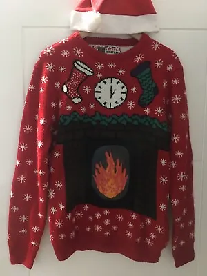 Buy Mens Christmas  Fire Jumper Xmas Day Party Size Medium Used • 9.50£