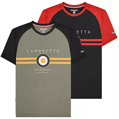 Buy Mens Lambretta Classic Target Raglan Mod Ska Casual T-Shirts Sizes M To 4XL • 14.99£