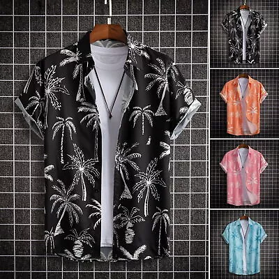 Buy Casual Beachwear Men Beach Shirt Coconut Tree Print Men's Summer Single-breasted • 13.67£