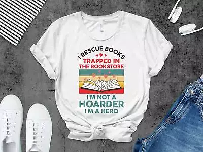 Buy Funny Book Lover T-Shirt I Rescue Books Tee For Bibliophiles, Bookstore Hero Top • 40.81£