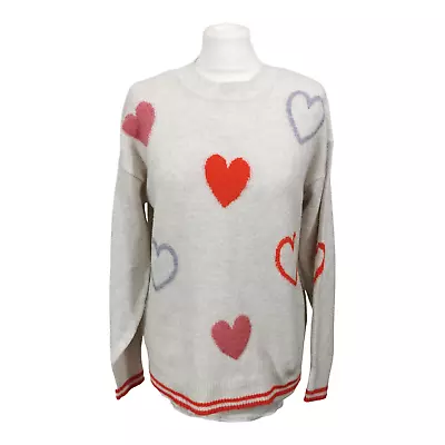 Buy Heart Jumper Size Small 8 10 Pullover Red Blue Grey Oatmeal Soft Stretch Knit • 15£