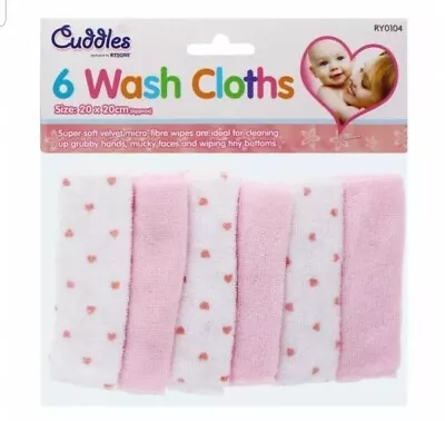 Buy 6 X Wash Clothes Baby Girls Soft Face Cloth Wipes Towel Flannel Pink Wash Cloth • 3.57£