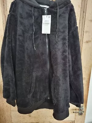Buy Yours Curve Black Zip Through Fleece Hoodie Size 30-32 • 19.99£