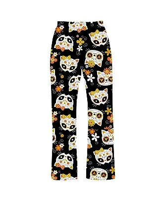 Buy Cute Kitty Cat Sugar Skull Bows Floral Print Pyjama Pant Loungewear Sleepwear • 18.99£