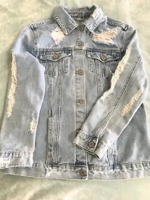 Buy Ladies Light Blue Denim Distressed Destroyed Jacket ~ Boom Boom Jeans ~ Medium • 16.32£