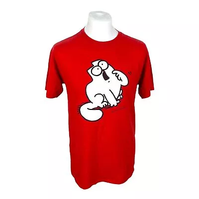 Buy Simons Cat T Shirt Red Medium Graphic T Shirt Cat Tee Fruit Of The Loom Tag Y2k • 22.50£
